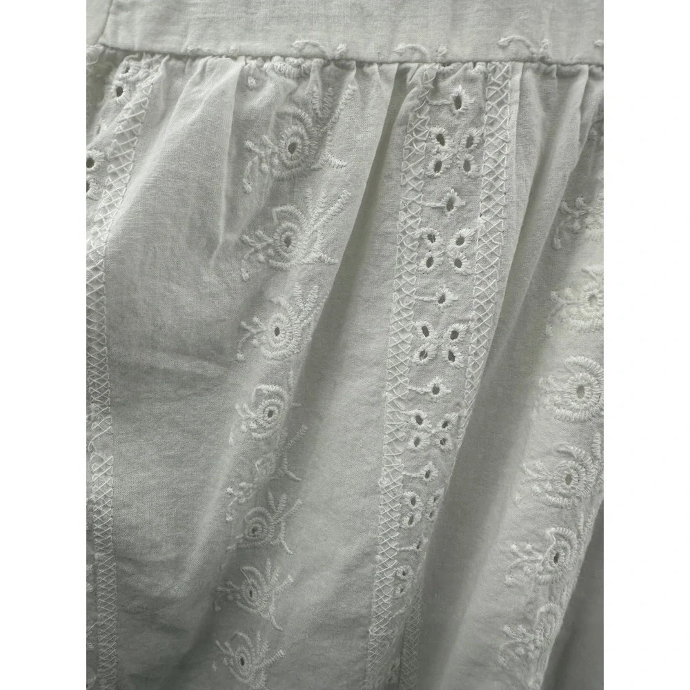 Rebellion White Eyelet Cotton Boho Peasant Blouse Long Sleeve Size L - Picture 6 of 10